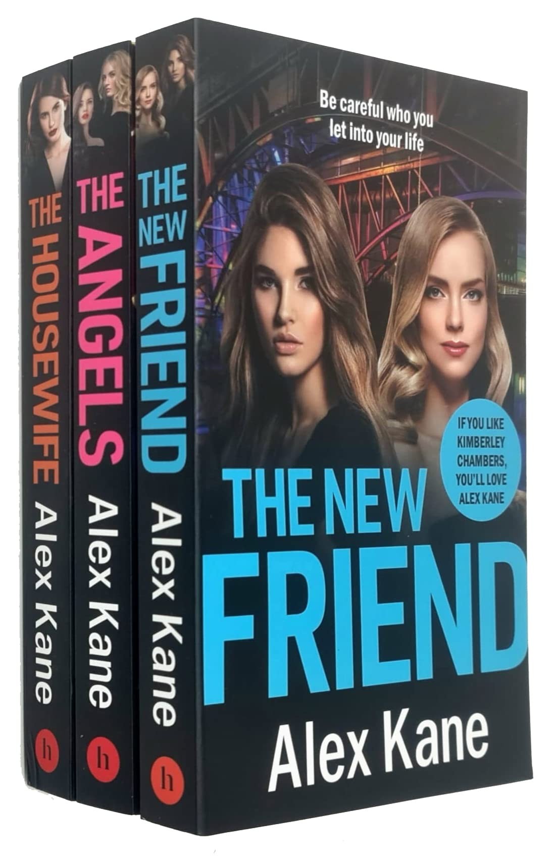 Three paperback books by Alex Kane, featuring bold titles in white and pink text against dark covers, with images of two women on the front, set against a colorful urban backdrop.