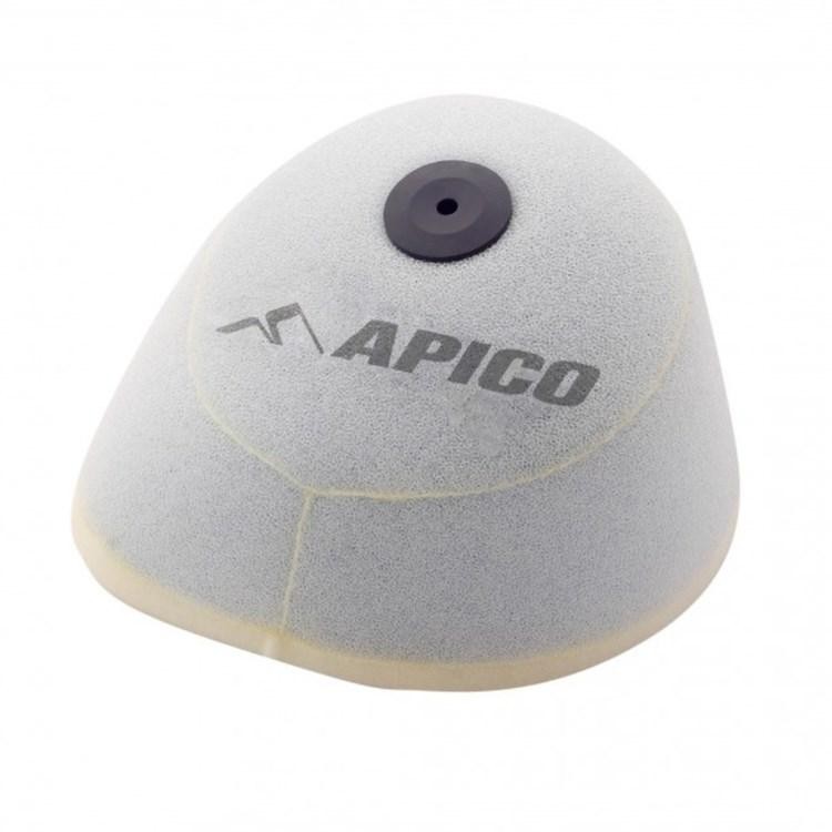 Gray foam air filter with a rounded shape, featuring a black 3-pin connector and the "APICO" logo printed in black on the side, designed for various KTM motorcycle models.