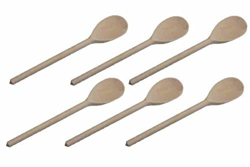 Set of six 12-inch Apollo beech wood spoons with a smooth, natural finish and rounded heads, ideal for cooking and serving.