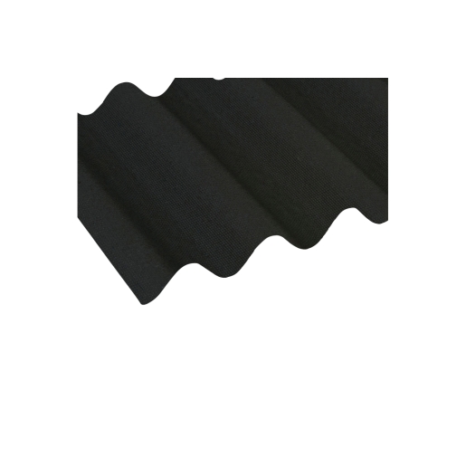Black corrugated roofing sheet made of durable material, measuring 2000x950mm, featuring a wavy design for effective water drainage.