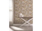 Country Stone Wallpaper features a textured stone design in earthy tones of beige, brown, and cream, complementing a light wooden table with white decorative items.