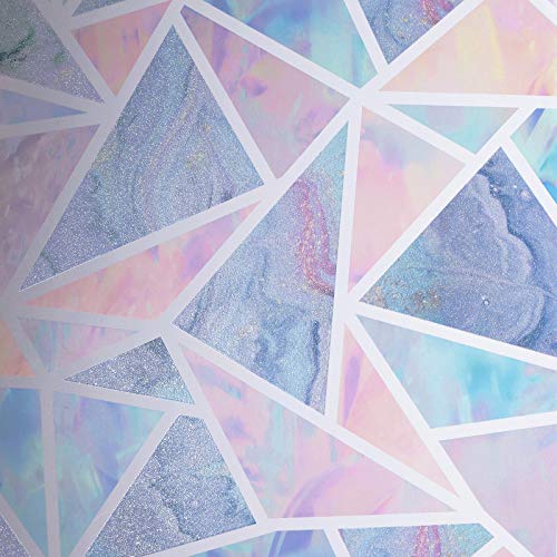 Pastel triangles in shades of pink, blue, and purple are arranged in a geometric pattern, featuring a glossy, iridescent finish with subtle glitter accents.