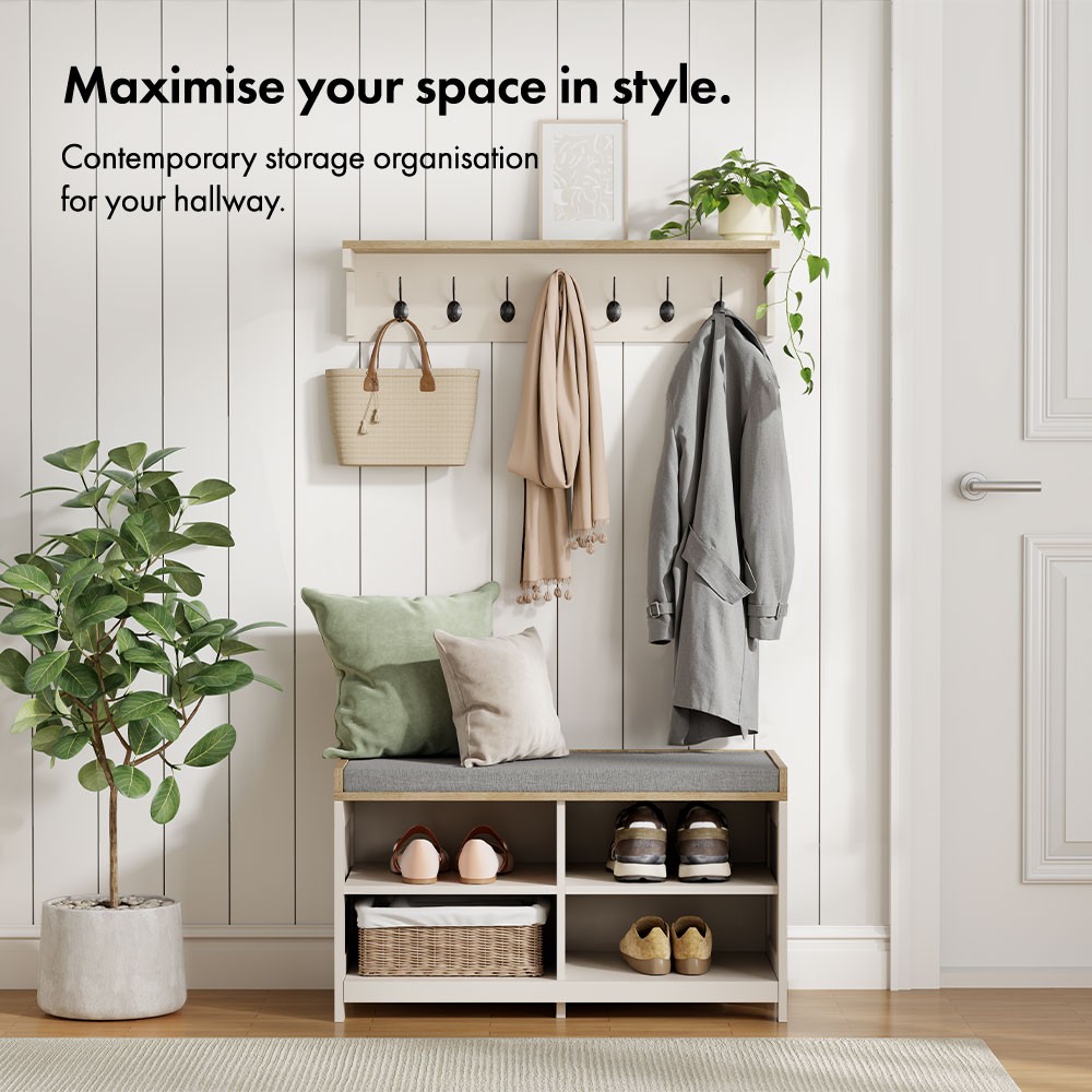 Ash Wall Mounted Coat Rack with Shelf - Cream - image 2