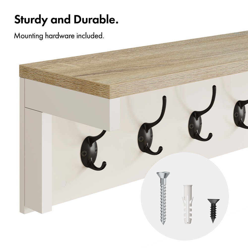 Ash Wall Mounted Coat Rack with Shelf - Cream - image 4