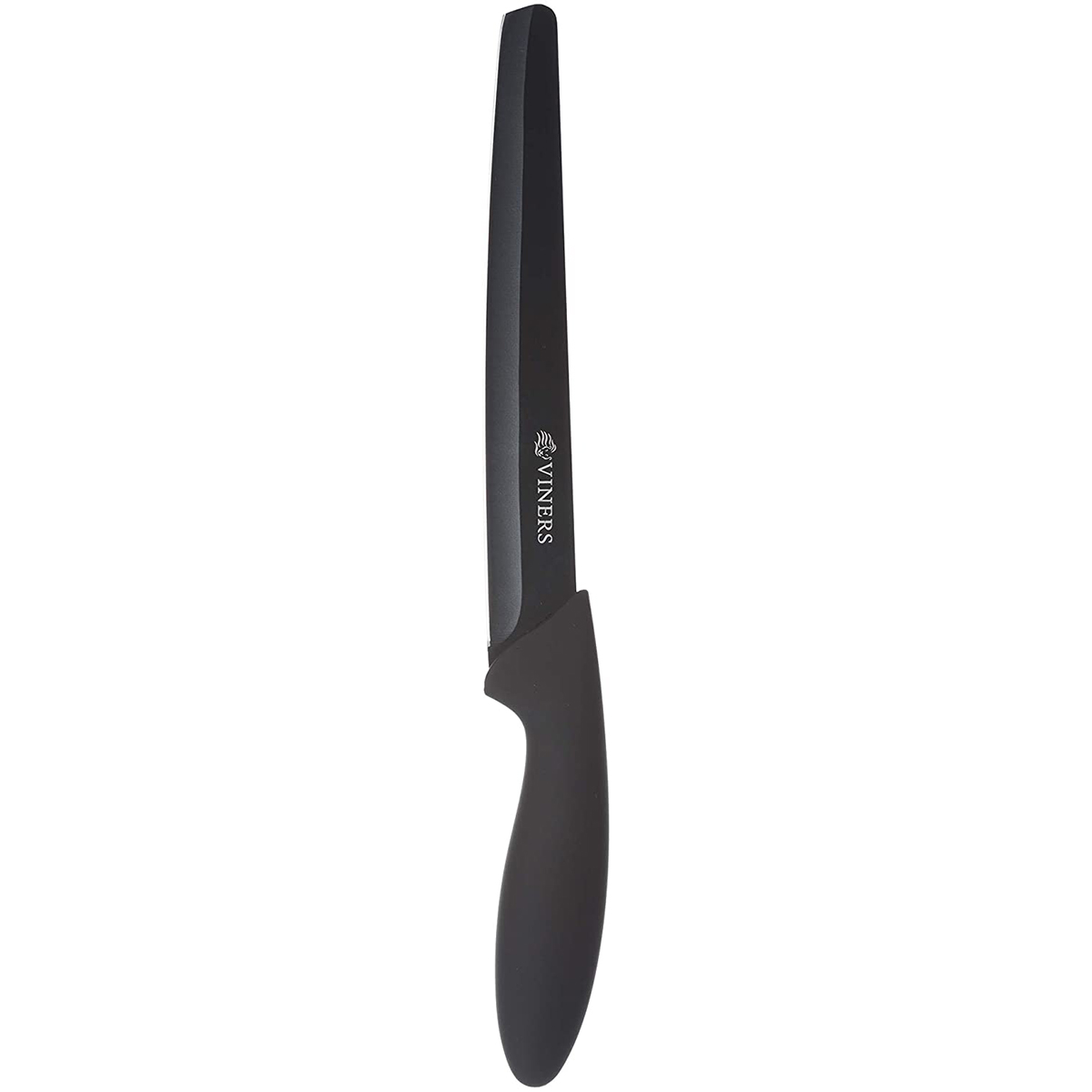 Black 8-inch carving knife with a sleek, tapered blade and a comfortable, ergonomic handle, featuring the Viners logo on the blade.