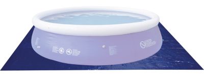 Blue protective cover for pools, measuring 270x270 cm, designed for pools with a diameter of 240-244 cm, featuring a durable material and safety warnings.