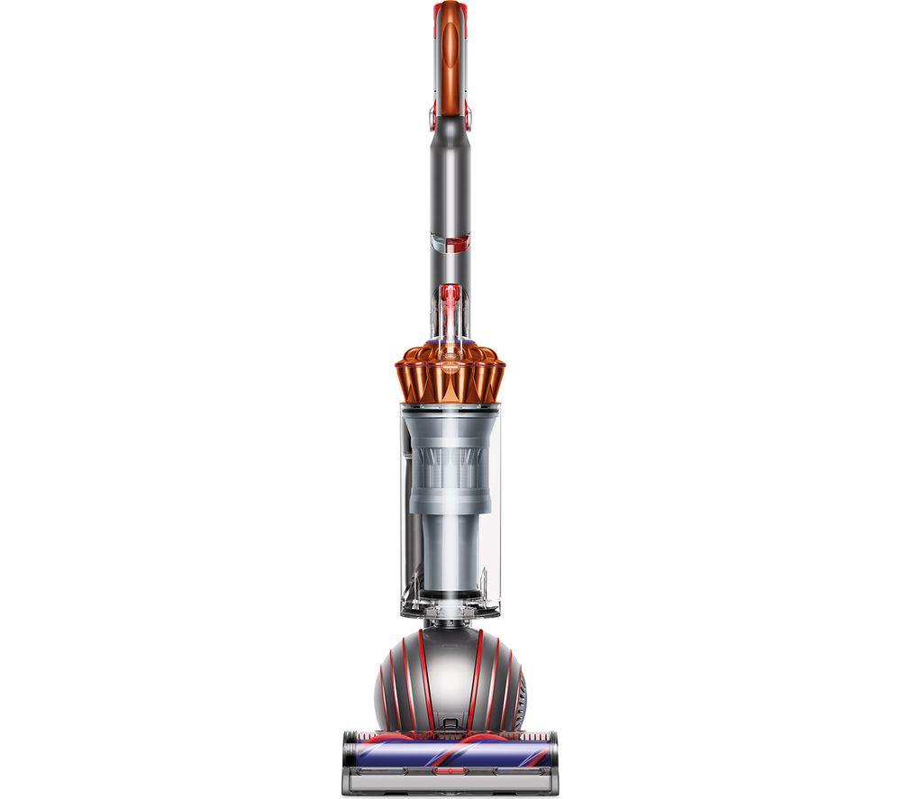 Dyson Ball Animal Multi-floor Upright Vacuum Cleaner in silver with an orange accent, featuring a transparent canister, ball design for maneuverability, and a high-torque cleaner head.