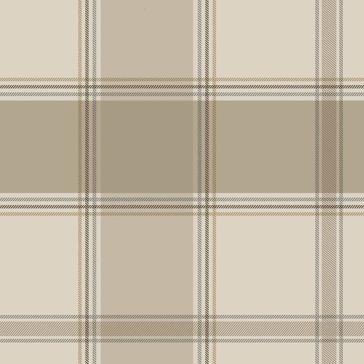 Beige wallpaper featuring a modern bramble check pattern with metallic accents, showcasing alternating squares in light and dark beige tones.