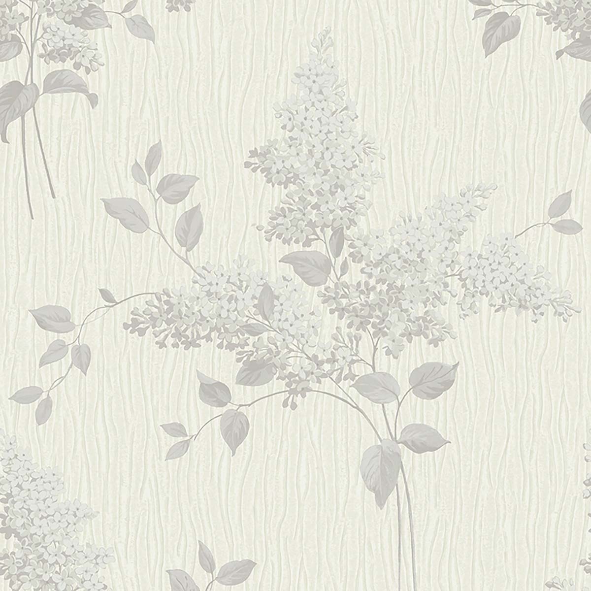 Light cream wallpaper featuring delicate floral patterns in soft gray tones, with textured vertical lines adding depth to the design.