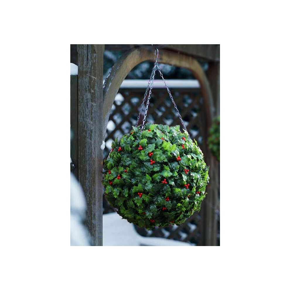 Best Artificial Green Leaves and Red Berries Holly Christmas Bauble 28cm - image 2