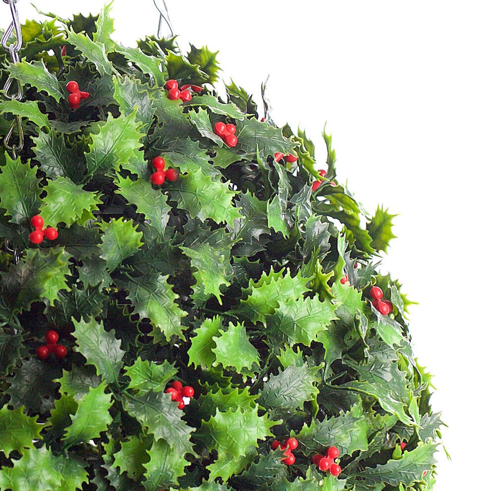 Best Artificial Green Leaves and Red Berries Holly Christmas Bauble 38cm - image 2