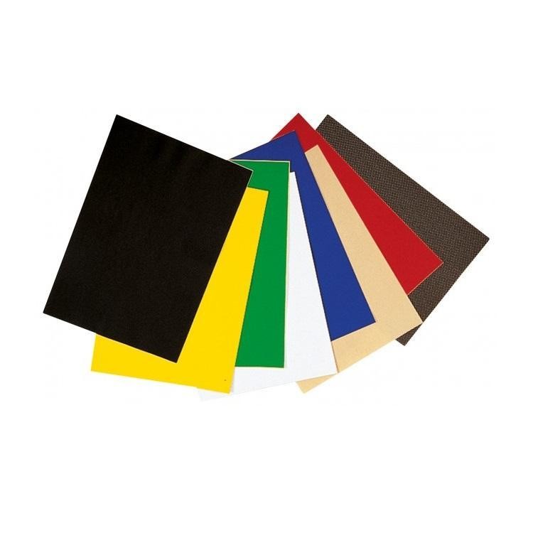 Ten vinyl sheets in various colors including red, black, green, yellow, blue, white, and brown, showcasing a mix of solid and textured finishes.