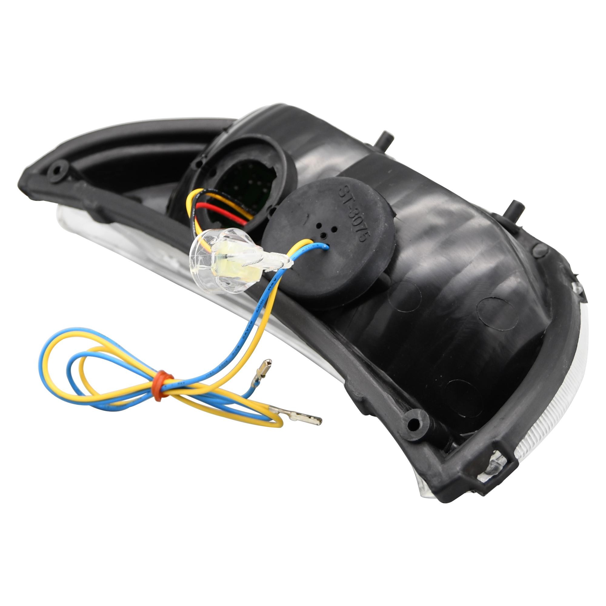 LED rear tail light with clear lens, featuring integral indicators, black plastic housing, and colorful wiring, designed for Honda CBR600F models from 1999 to 2007.