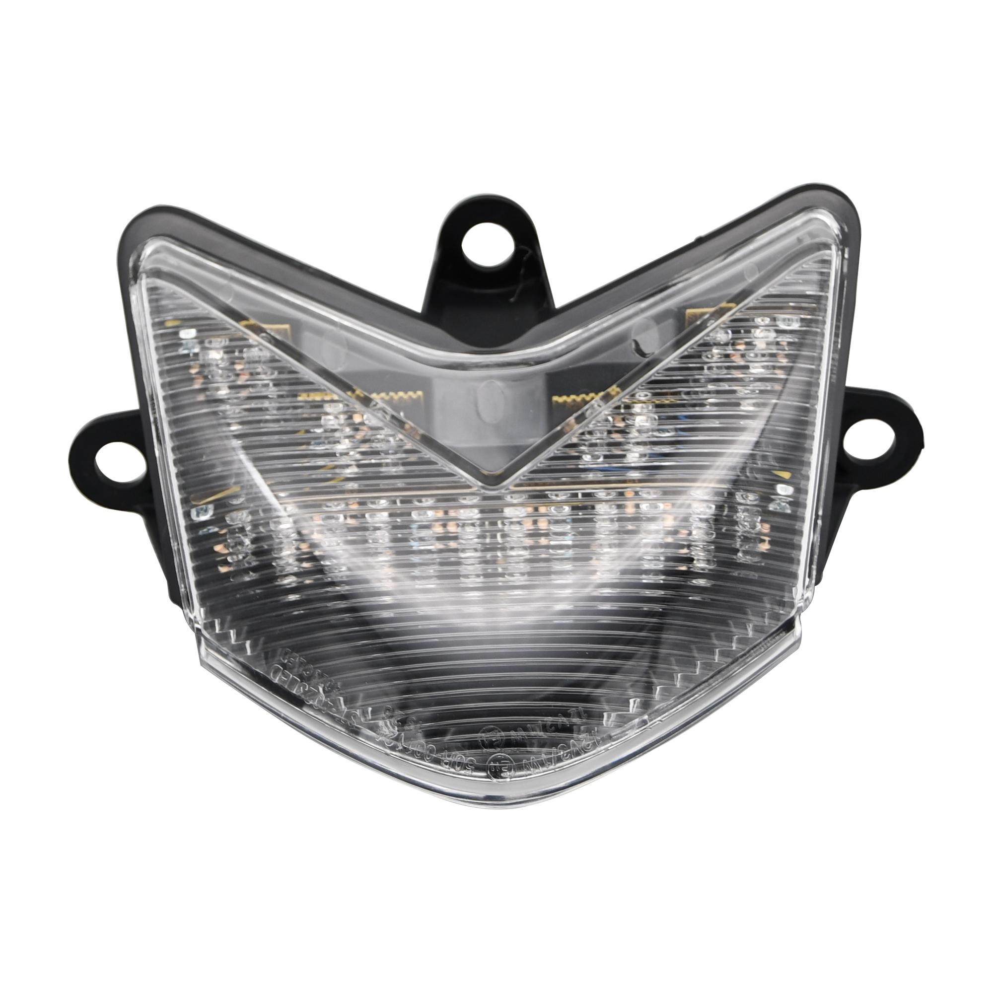 LED rear tail light with a clear lens and integral indicators, featuring a sleek black housing, designed specifically for Kawasaki ZX-10R Ninja models from 2004 to 2005.