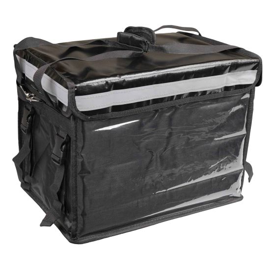 Black 48-litre Bike-It Thermo Box featuring a durable, insulated design with a clear front panel, sturdy handles, and a secure zip closure for easy transport.