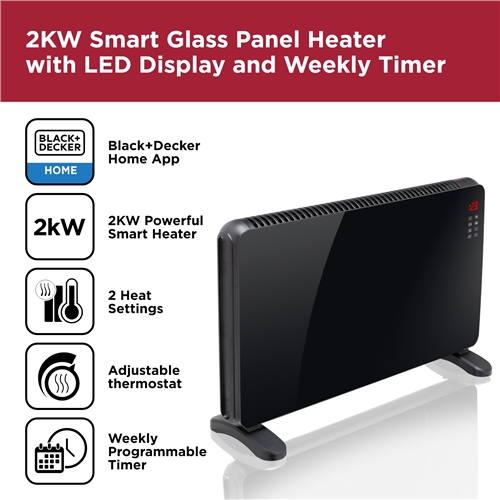 BLACK+DECKER Black Smart Glass Panel Heater 2000W - image 2