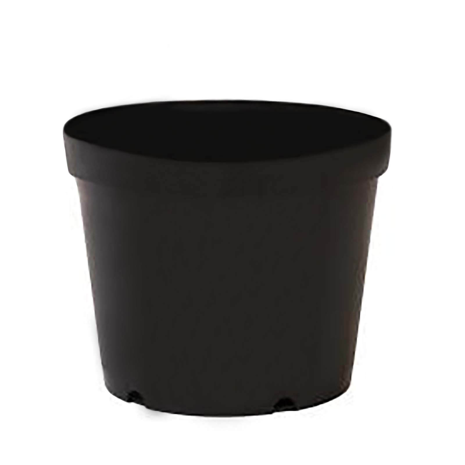 Three black 23cm tomato pots made of durable plastic, featuring drainage holes at the bottom for optimal plant growth.