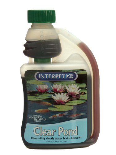 Clear Pond 250ml bottle by Blagdon, featuring a clear plastic container with a green and brown cap, labeled with aquatic plants and fish, designed for pond water clarity.