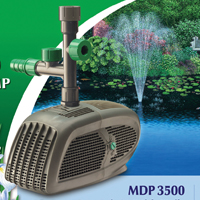 Blagdon Water Movement Pond Pump 3500 features a grey plastic body with green accents, designed for efficient water circulation in ponds, with adjustable outlet and sturdy construction.