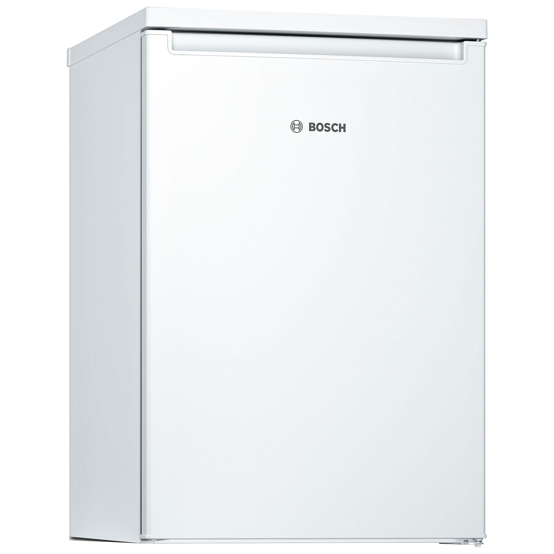 White Bosch KTL15NWECG Series 2 85cm high undercounter fridge featuring a sleek design, a single door, and an integrated ice box at the top.