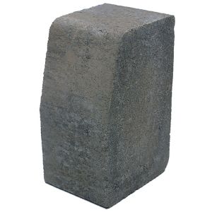 Large charcoal grey kerb unit made from durable concrete, featuring a textured surface and a distinctive angled design for landscaping or edging purposes.