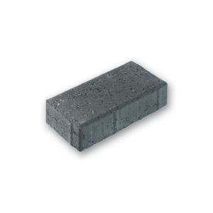 Charcoal-colored concrete block paving measuring 200mm x 100mm x 50mm, featuring a textured surface and straight edges, ideal for driveways.