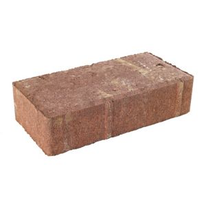 Red concrete block paving measuring 200mm x 100mm x 50mm, featuring a textured surface and straight edges, ideal for driveways and outdoor spaces.