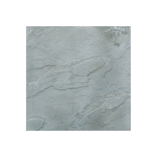 Square, textured paving slab in a muted grey color, featuring natural riven patterns, measuring 600x600x35mm, ideal for outdoor landscaping.