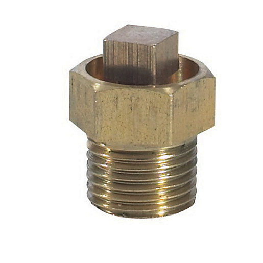 Brass air vent with a hexagonal base, featuring a square top and threaded body, designed for 1/8 inch connections.