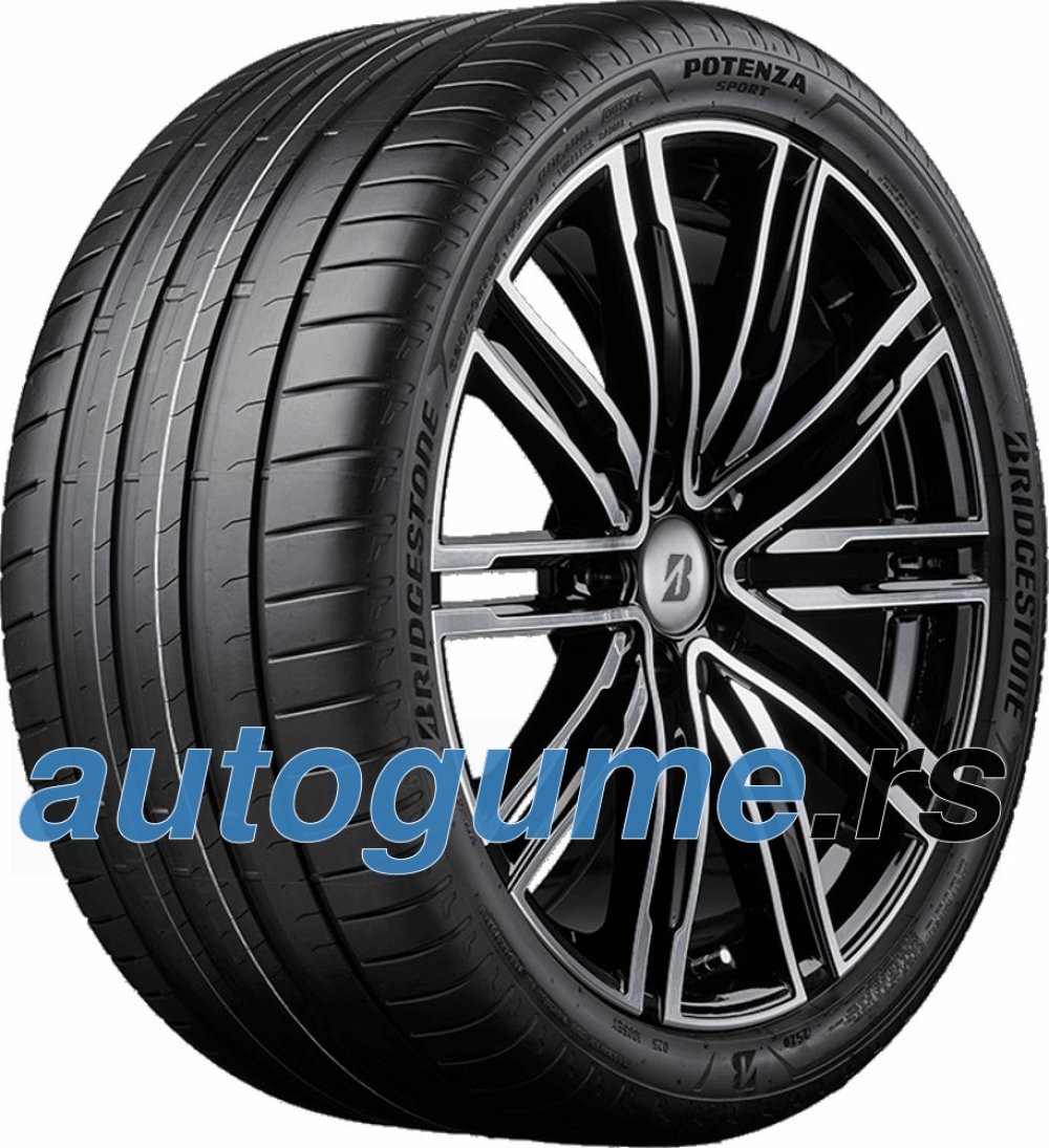 Bridgestone Potenza Sport 235/55 R20 105Y summer tyre featuring a sleek black design with prominent tread patterns and a shiny alloy rim.
