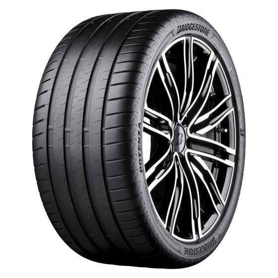 Bridgestone Potenza Sport tire in size 295/35 R22, featuring a sleek black rubber surface, deep tread grooves, and a shiny multi-spoke alloy rim with rim protection.
