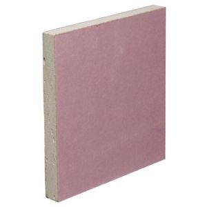 Gyproc FireLine Square Edge plasterboard, measuring 2400 x 1200 x 12.5mm, features a pink paper facing and a grey core, designed for fire-resistant applications.