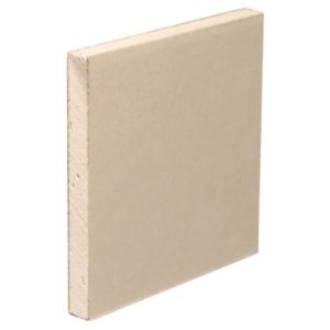 Gyproc HandiBoard plasterboard in a square edge design, measuring 1220 x 600 x 12.5mm, features a light beige color with a smooth surface and a sturdy, rigid structure.