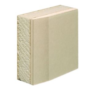Gyproc Thermaline Basic board in a tapered edge design, measuring 1200 x 2400 x 22mm, features a beige paper facing with a textured foam core for thermal insulation.