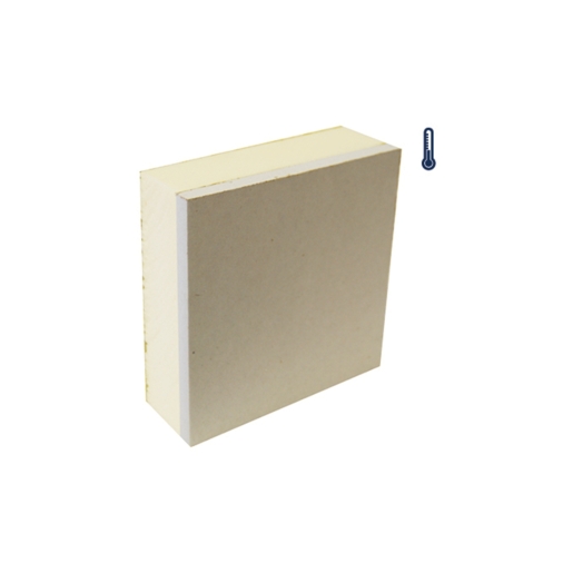 Gyproc ThermaLine PIR Board in tapered edge design, measuring 2400 x 1200 x 93mm, features a smooth, light-colored surface ideal for insulation applications.