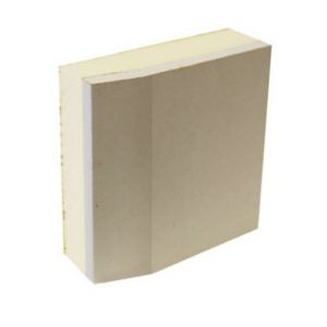 British Gypsum Gyproc Thermaline PIR tapered edge insulated plasterboard, measuring 2400mm x 1200mm x 38mm, features a smooth light beige surface with a tapered edge for seamless installation.
