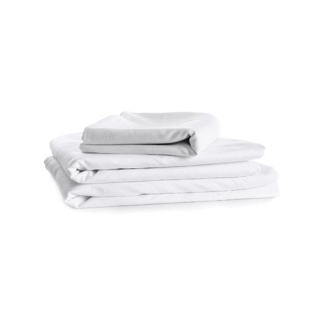 White flat sheets stacked neatly, made from soft, breathable fabric, featuring a smooth texture and clean, simple design suitable for budget-friendly bedding.