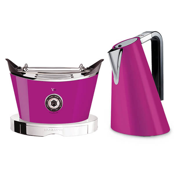Lilac Bugatti Vera Easy Kettle and Volo Toaster Set featuring a sleek, modern design with chrome accents and a stylish, ergonomic handle.