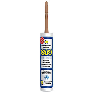 C-Tec CT1 Brown TRIBRID® Multi Purpose Sealant & Adhesive in a 290ml tube featuring a pointed nozzle and a blue and yellow label with product details.