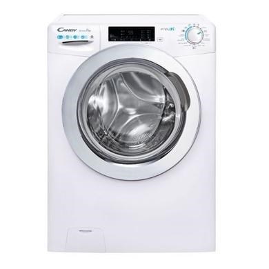 White Candy Smart Pro washer dryer with a large glass door, digital control panel, and various wash settings, featuring a sleek, modern design.
