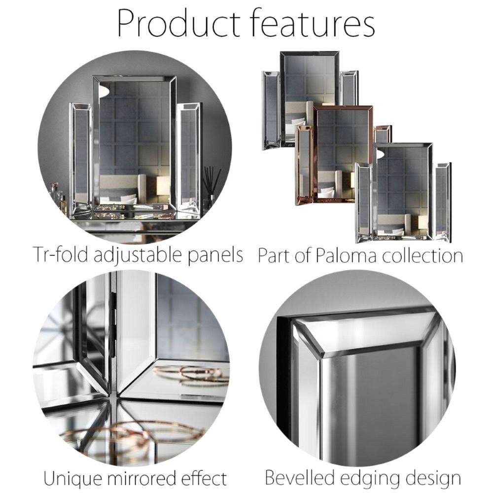 CARME Home Paloma Luxury Silver Tri-Fold Vanity Mirror - image 3