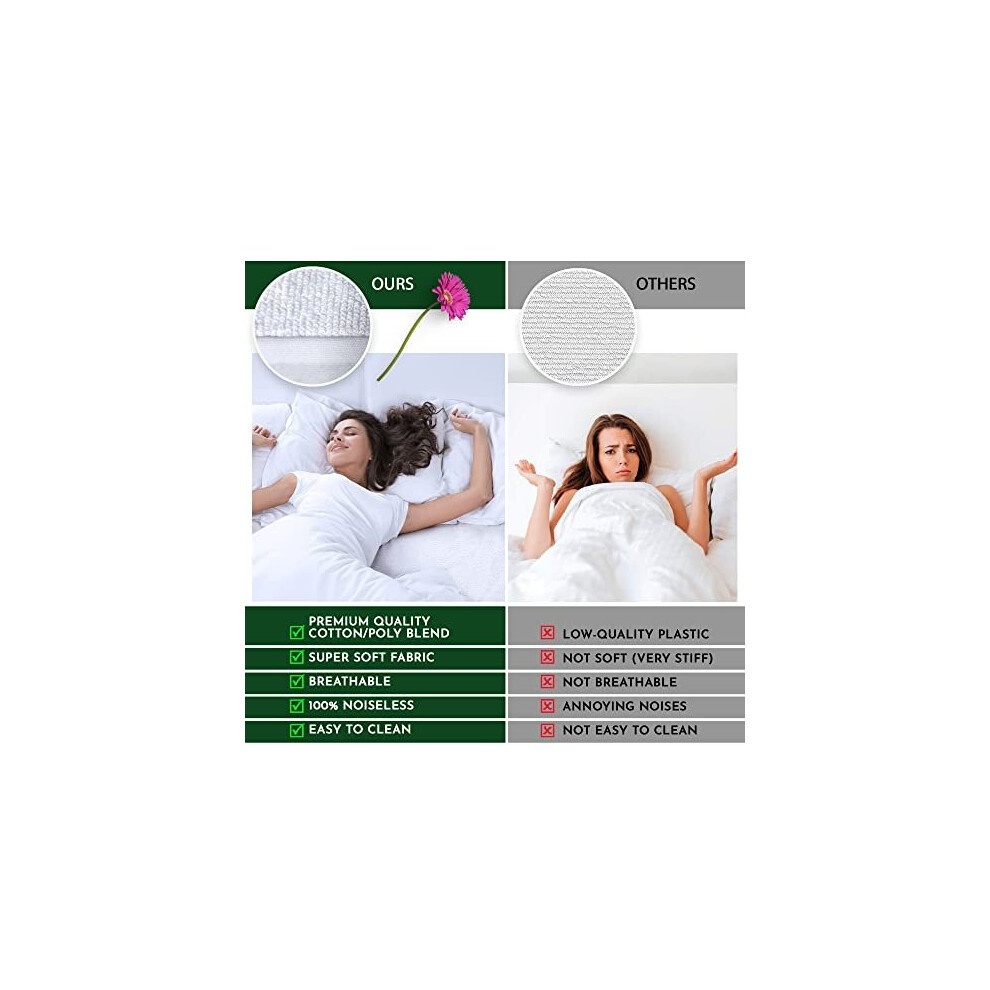 Caroline Shatuik 100% Waterproof Mattress Protector Double-30cm Extra Deep Stretch Skirt Non-Noisy Terry Top Fitted Mattress Protector Double Bed Cover(137x190cm) - image 2
