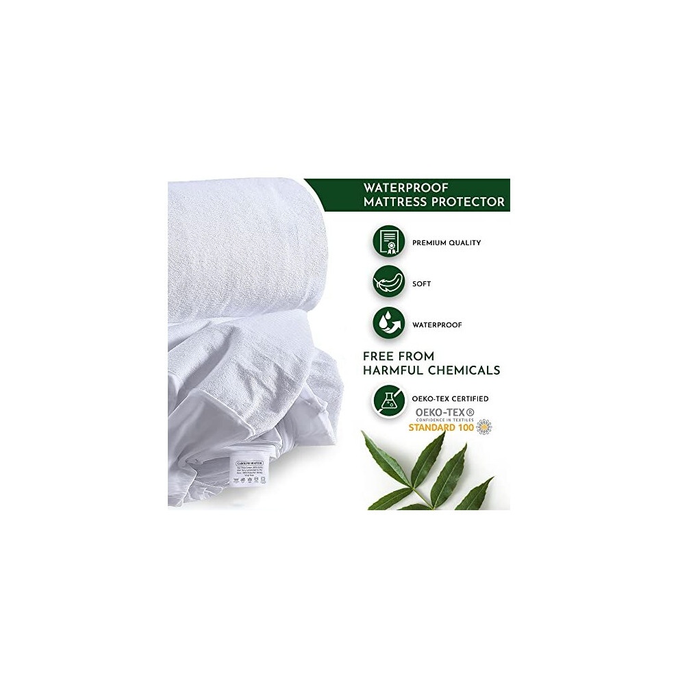Caroline Shatuik 100% Waterproof Mattress Protector Double-30cm Extra Deep Stretch Skirt Non-Noisy Terry Top Fitted Mattress Protector Double Bed Cover(137x190cm) - image 4