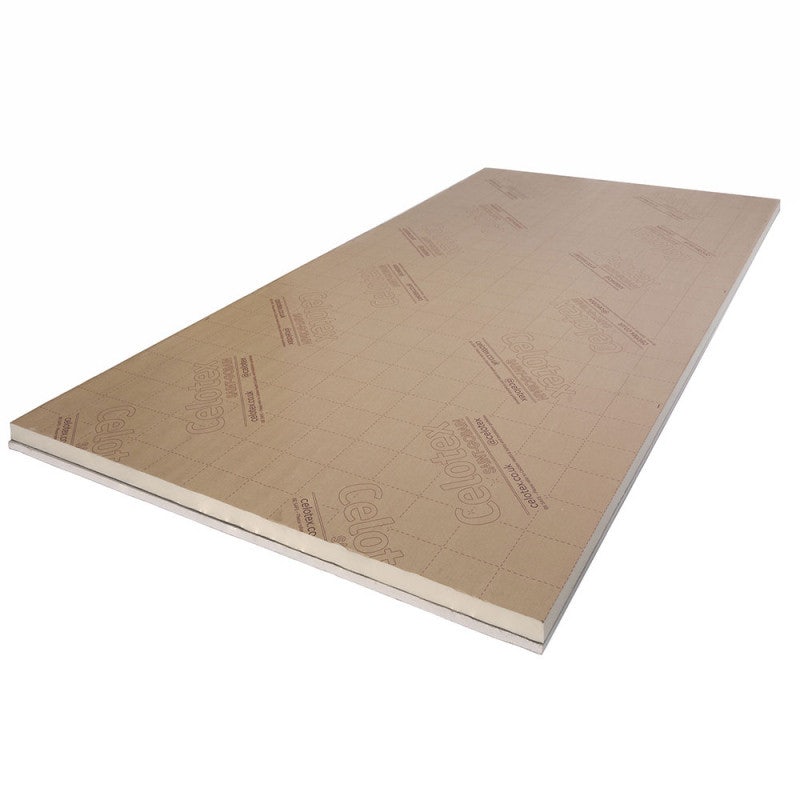 Celotex PIR thermal laminated insulation board, measuring 2400mm x 1200mm x 65mm, features a smooth, light-colored surface with grid markings and branding on top.