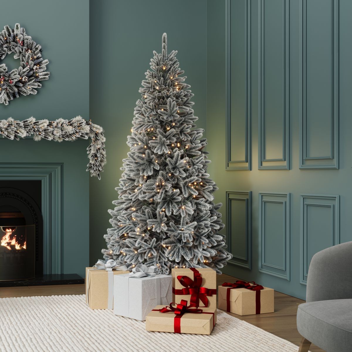 Charles Bentley Luxury Faux Hinged Snowy Pre-Lit Christmas Tree 6ft - image 3