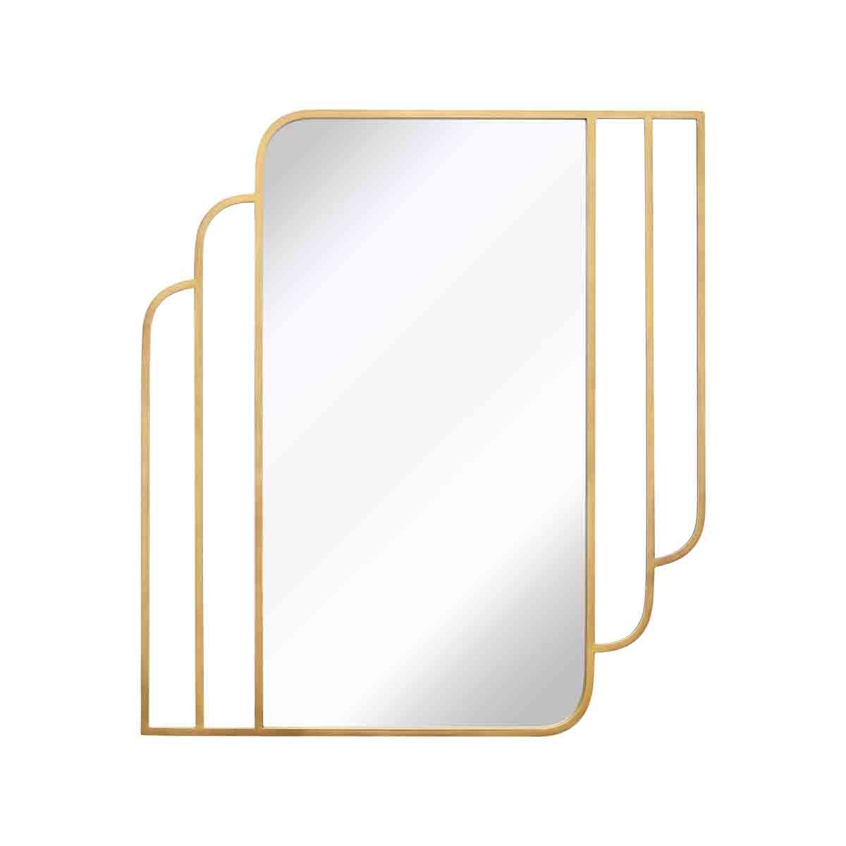 Rectangular mirror with a sleek gold frame, featuring rounded edges and a weather-resistant design, suitable for indoor or outdoor use.
