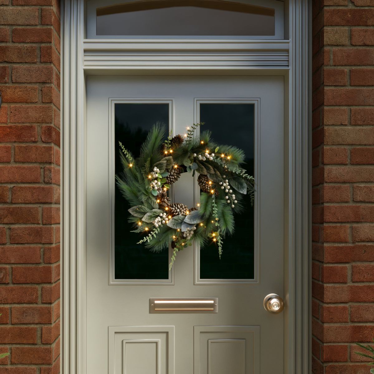 Charles Bentley Pre-Lit Eucalyptus White Berry and Pinecone Christmas Wreath 55cm - image 2