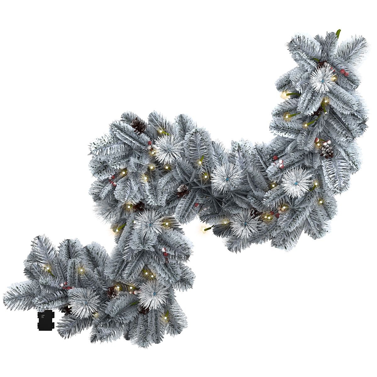 Charles Bentley Snowy Pre-Lit Red Berry and Pinecone Christmas Garland 180cm - image 4