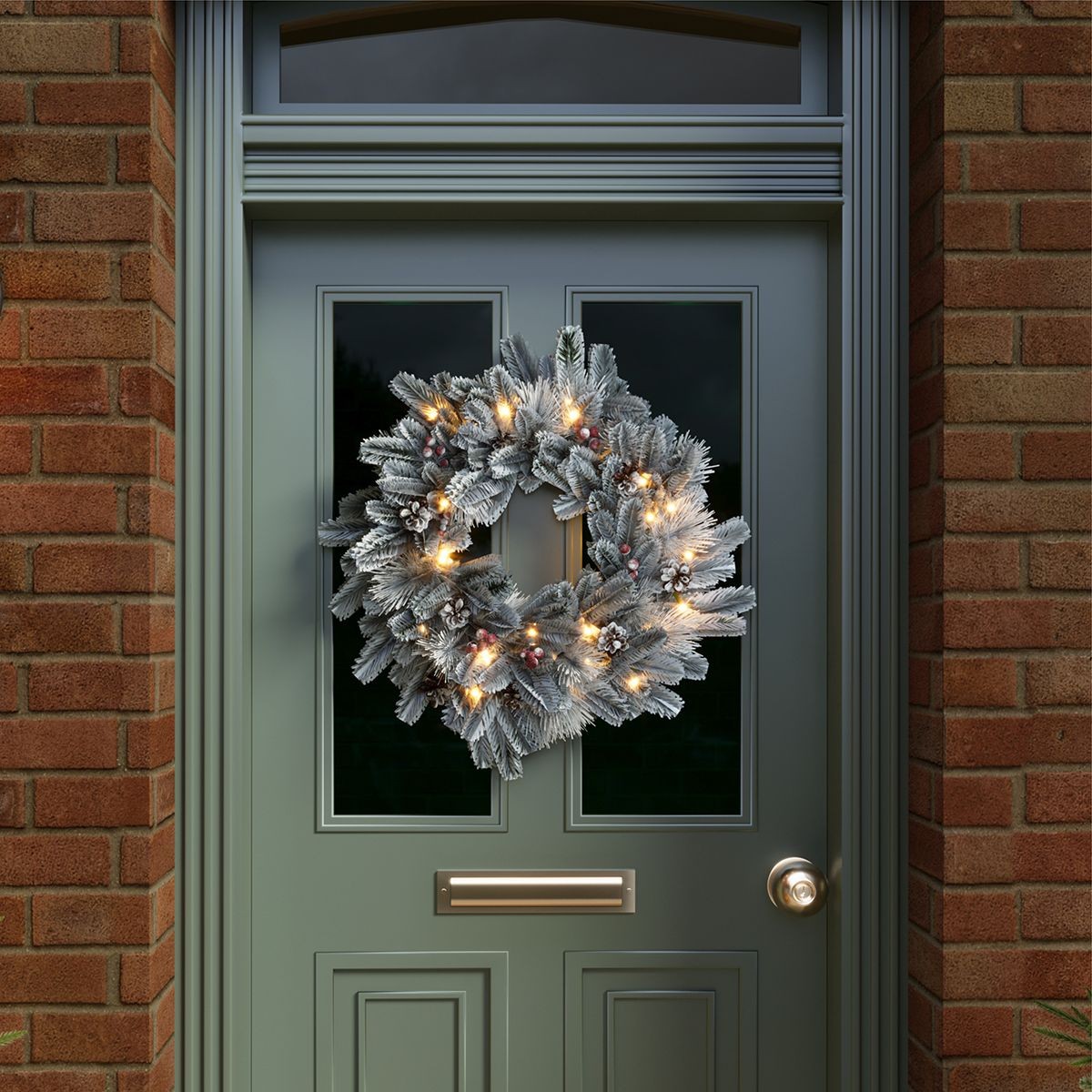 Charles Bentley Snowy Pre-Lit Red Berry and Pinecone Christmas Wreath 60cm - image 2
