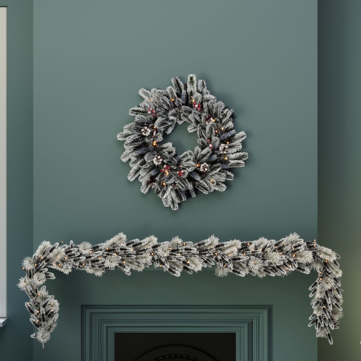 Charles Bentley Snowy Pre-Lit Red Berry and Pinecone Christmas Wreath 60cm - image 3